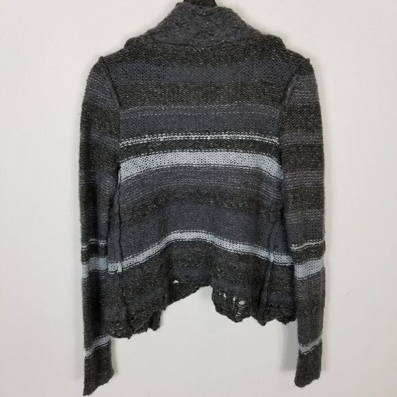 Free People Women Striped Cardigan Sweater Size S Wool Blend Gray Hook & Loop - Picture 3 of 7